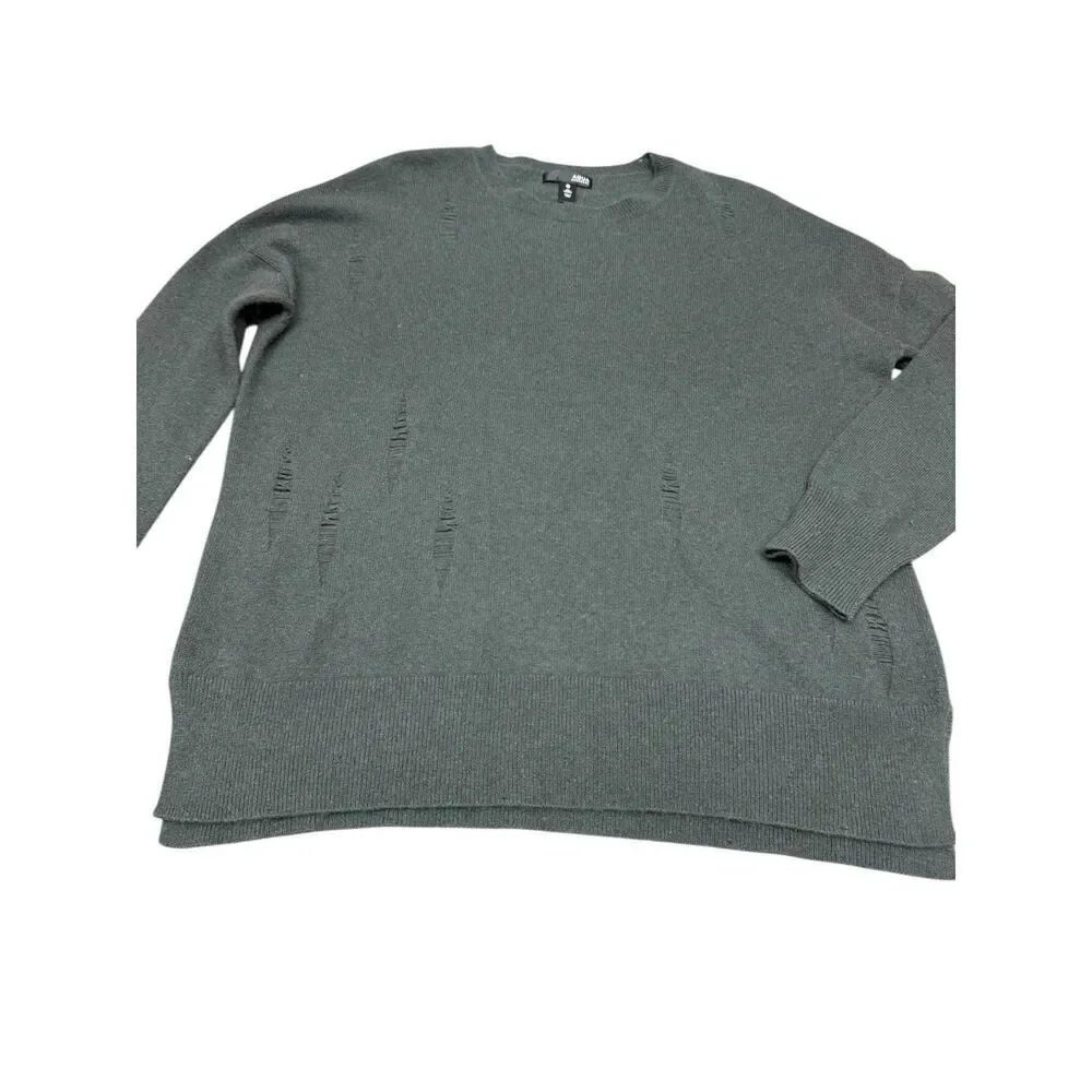 AQUA 100% Cashmere Distressed Sweater XS Green Slouchy Pullover Soft Knit - Picture 3 of 11